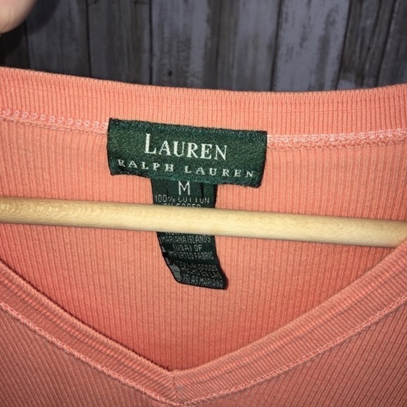 Lauren Ralph Lauren Orange Fitted V Neck Blouse - Picture 2 of 4